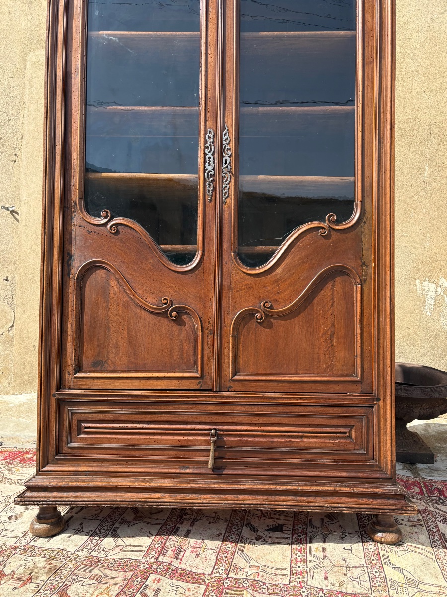 Bookcase, Display Cabinet, Louis XV Style, Made Of Walnut, 18th-century-photo-3