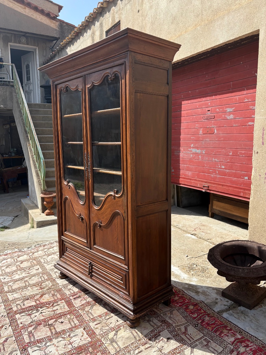 Bookcase, Display Cabinet, Louis XV Style, Made Of Walnut, 18th-century-photo-2