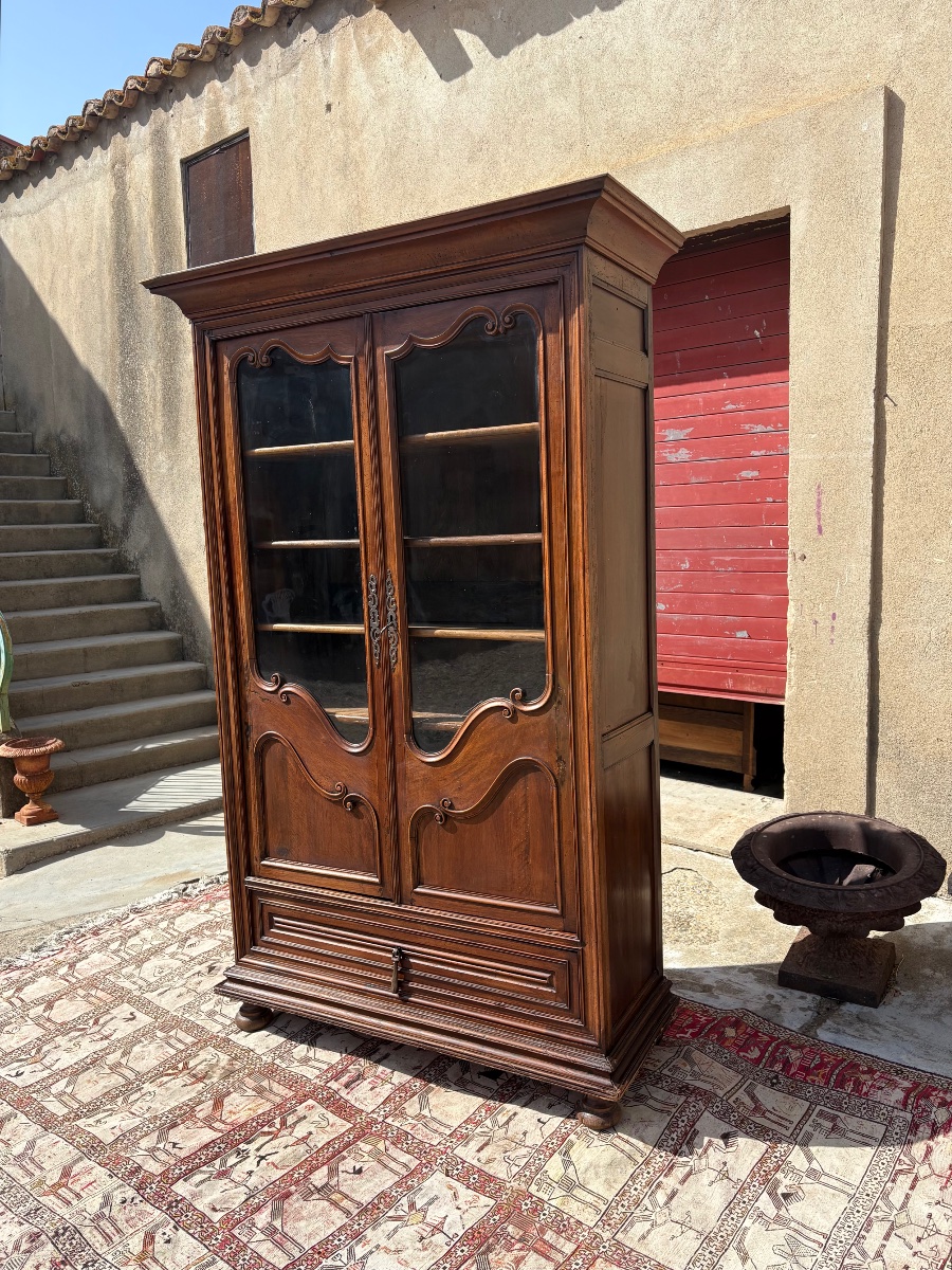 Bookcase, Display Cabinet, Louis XV Style, Made Of Walnut, 18th-century-photo-3