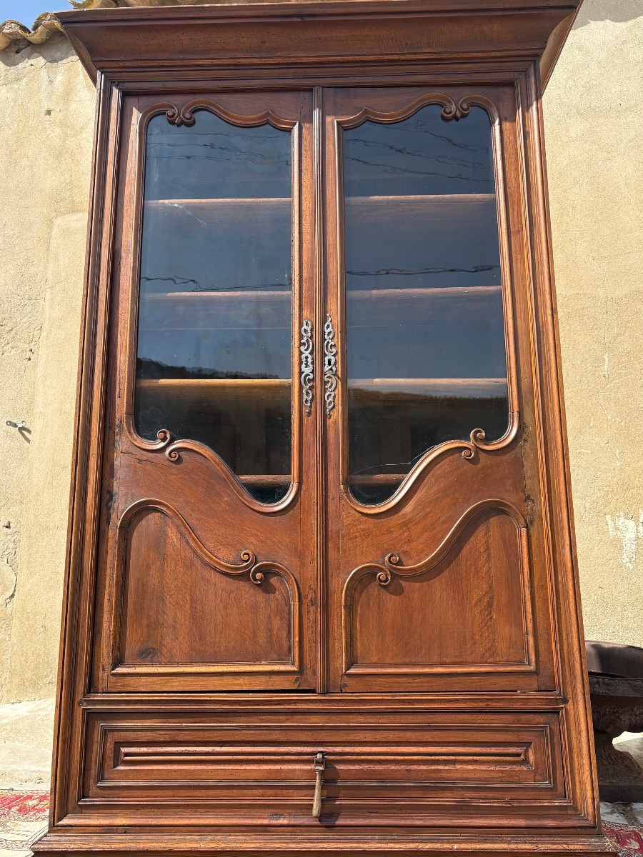 Bookcase, Display Cabinet, Louis XV Style, Made Of Walnut, 18th-century-photo-4