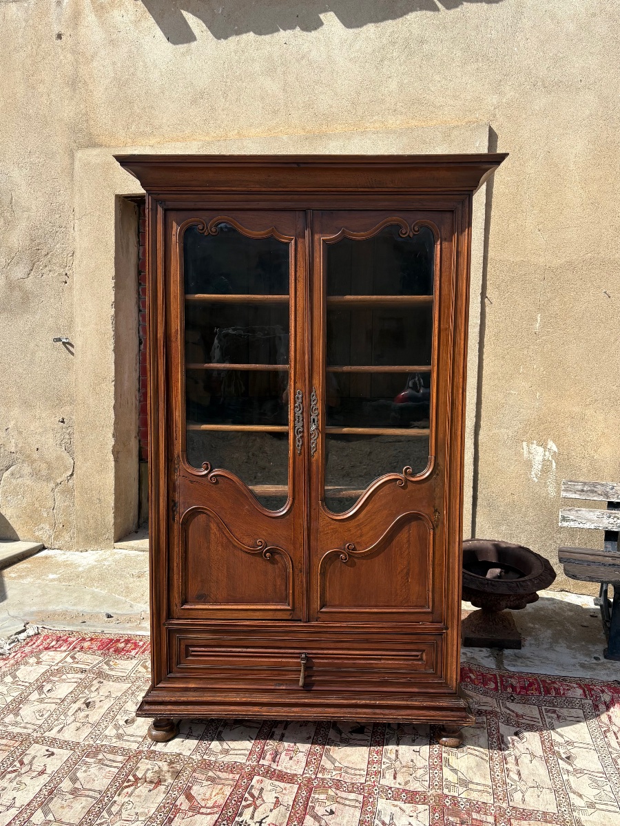 Bookcase, Display Cabinet, Louis XV Style, Made Of Walnut, 18th-century-photo-5
