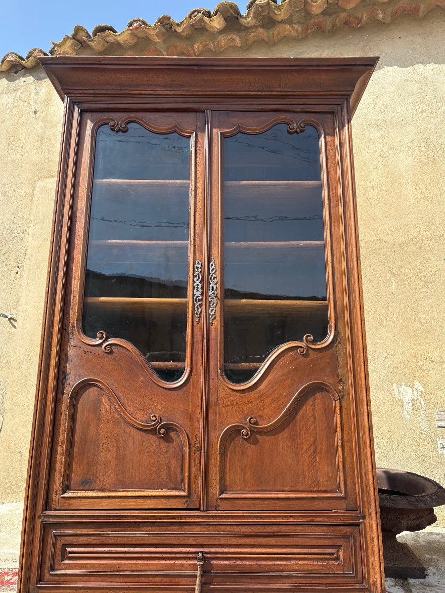 Bookcase, Display Cabinet, Louis XV Style, Made Of Walnut, 18th-century-photo-6