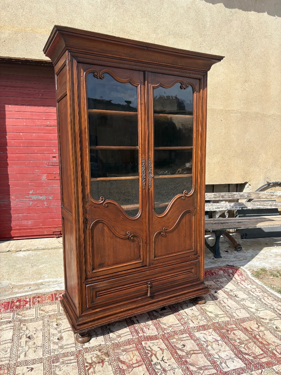 Bookcase, Display Cabinet, Louis XV Style, Made Of Walnut, 18th-century-photo-7