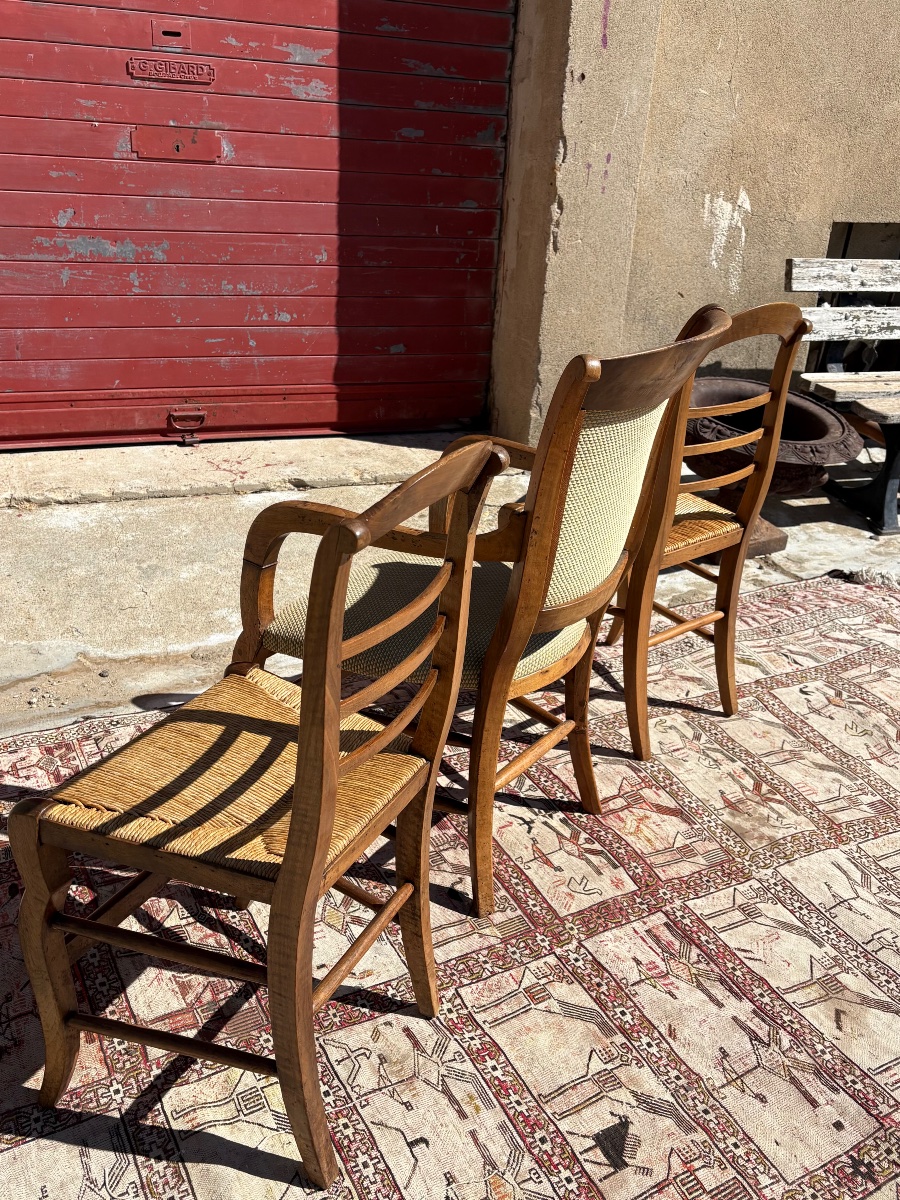 Armchair And Pair Of Chairs, Restored In 19th-century Walnut-photo-4