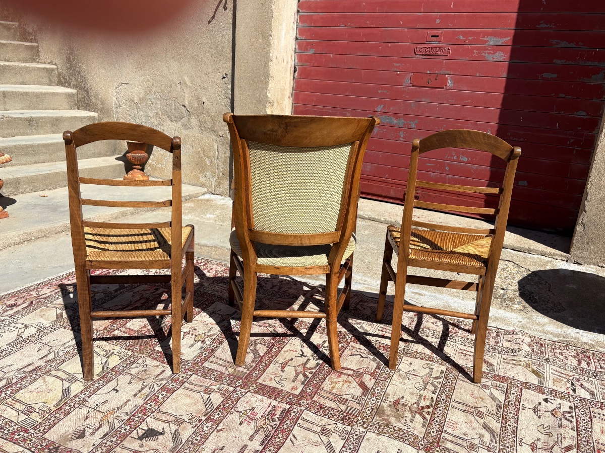 Armchair And Pair Of Chairs, Restored In 19th-century Walnut-photo-4