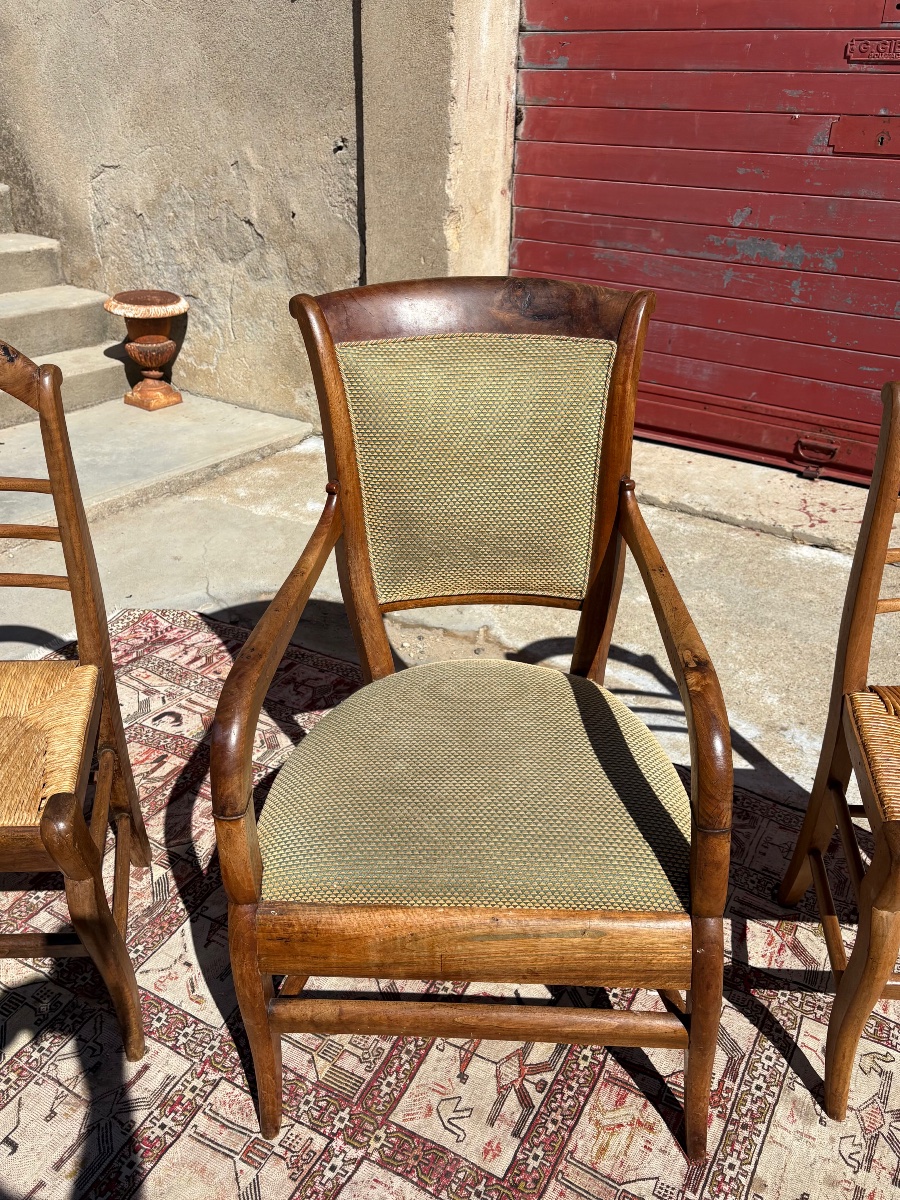 Armchair And Pair Of Chairs, Restored In 19th-century Walnut-photo-5