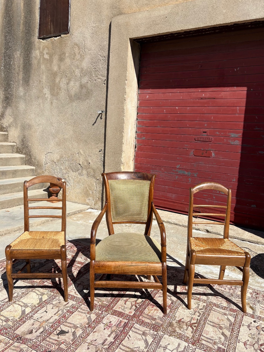 Armchair And Pair Of Chairs, Restored In 19th-century Walnut-photo-8