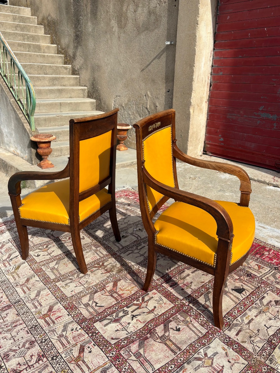 Paire de fauteuils empire en acajou époque XIXe siècle-photo-2