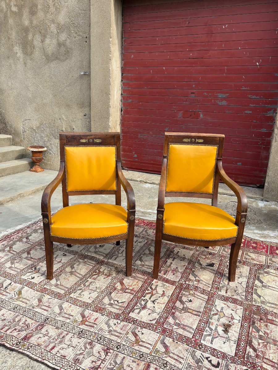 Paire de fauteuils empire en acajou époque XIXe siècle-photo-3