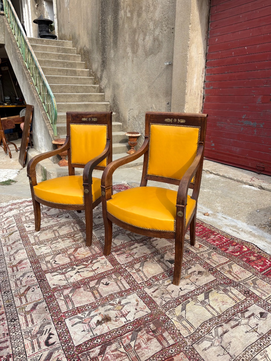 Paire de fauteuils empire en acajou époque XIXe siècle-photo-5