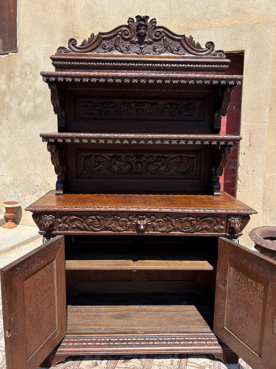 Buffet desserte  renaissance en chêne époque XIXe siècle-photo-2