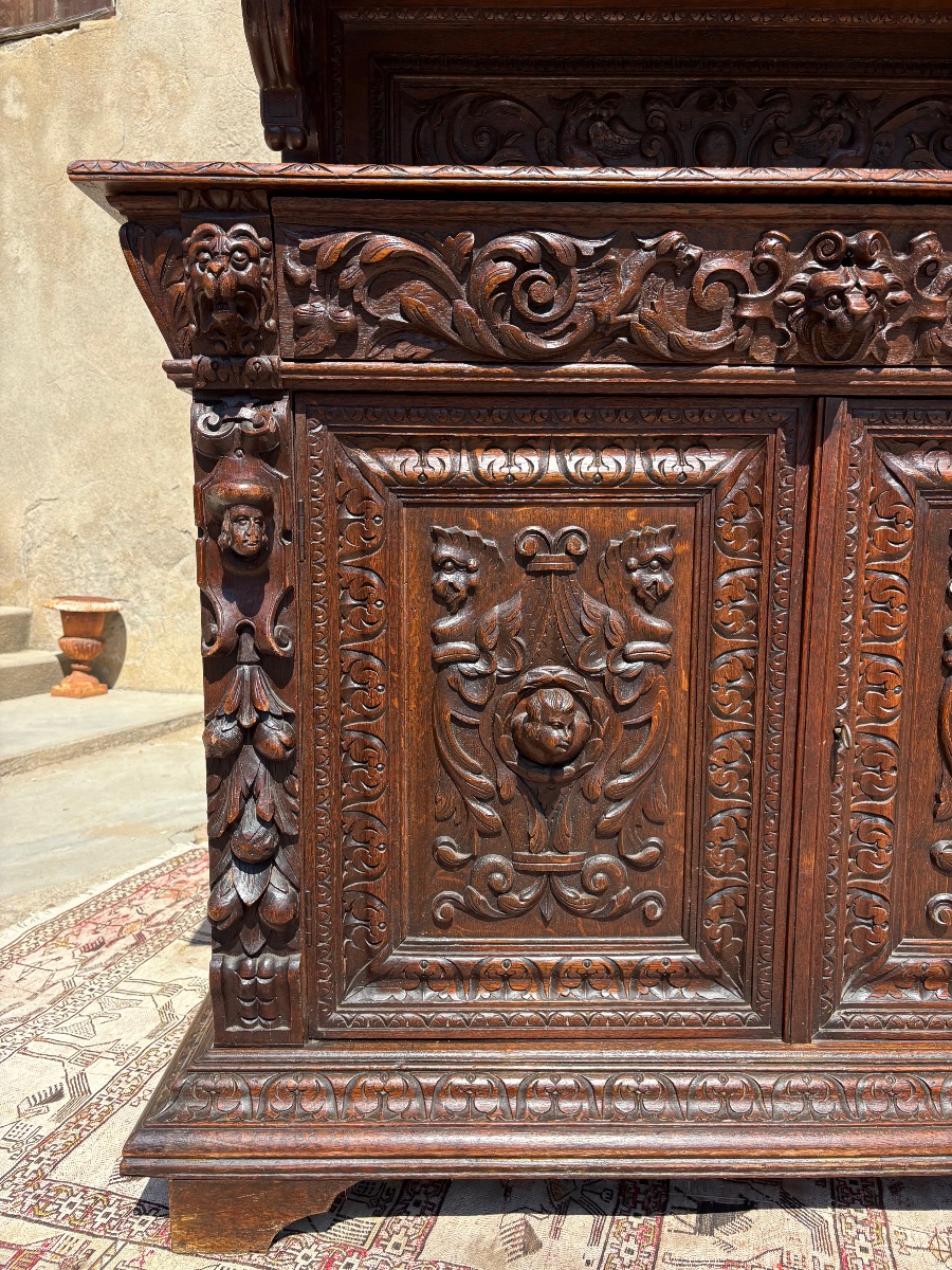 Buffet desserte  renaissance en chêne époque XIXe siècle-photo-1