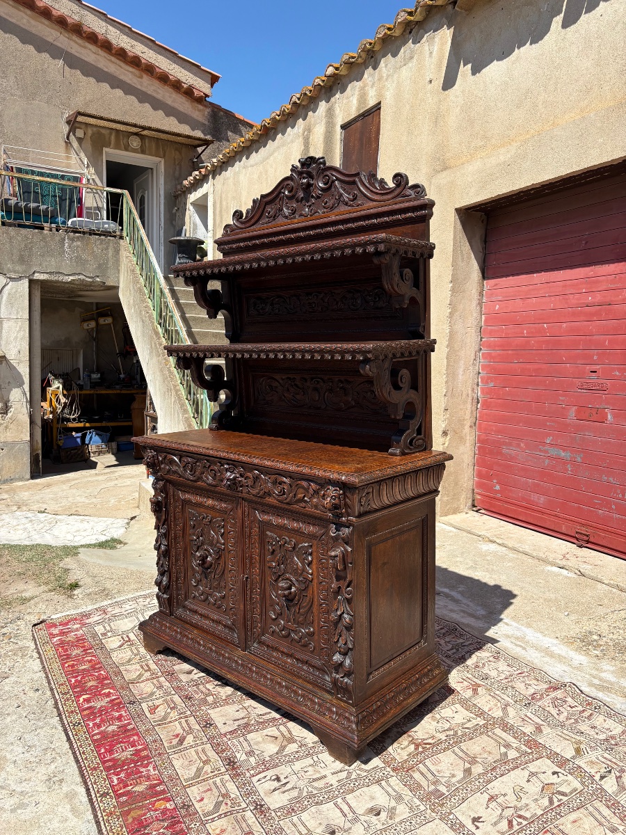 Buffet desserte  renaissance en chêne époque XIXe siècle-photo-5