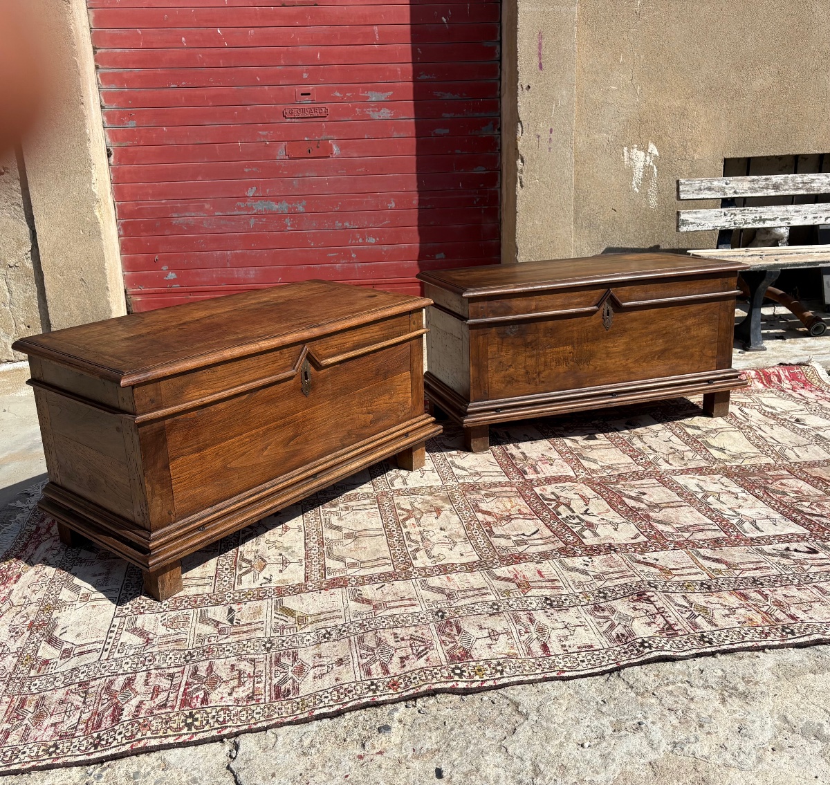 Pair Of Chests, Louis XIII Style, Made Of Walnut, Dating From The 17th Century