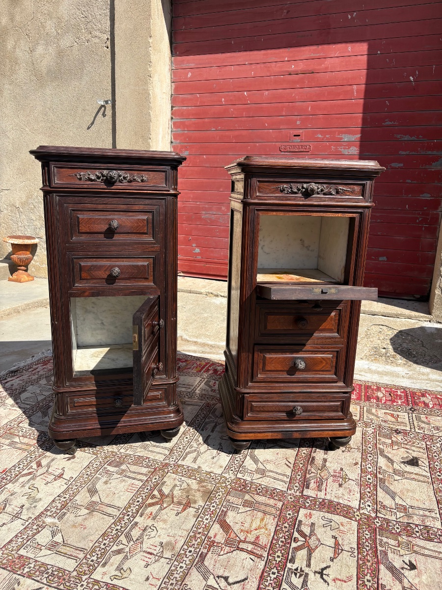 Pair Of Napoleon III-style Bedside Tables, Made Of Rosewood, From The 19th Century-photo-3