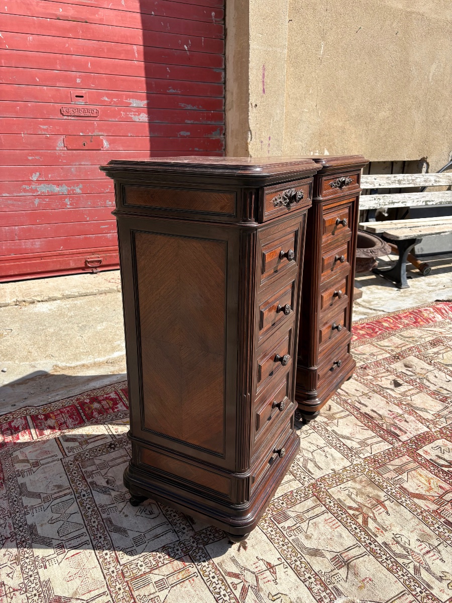 Pair Of Napoleon III-style Bedside Tables, Made Of Rosewood, From The 19th Century-photo-6