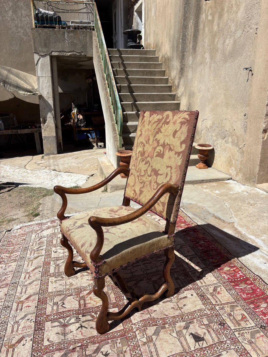 Fauteuil, Louis XIII, en noyer , époque XVIIe siècle-photo-4