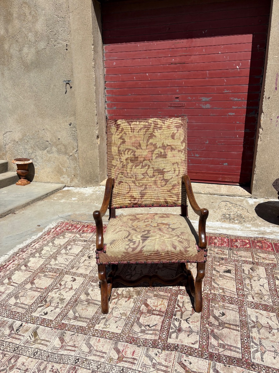 Fauteuil, Louis XIII, en noyer , époque XVIIe siècle-photo-7