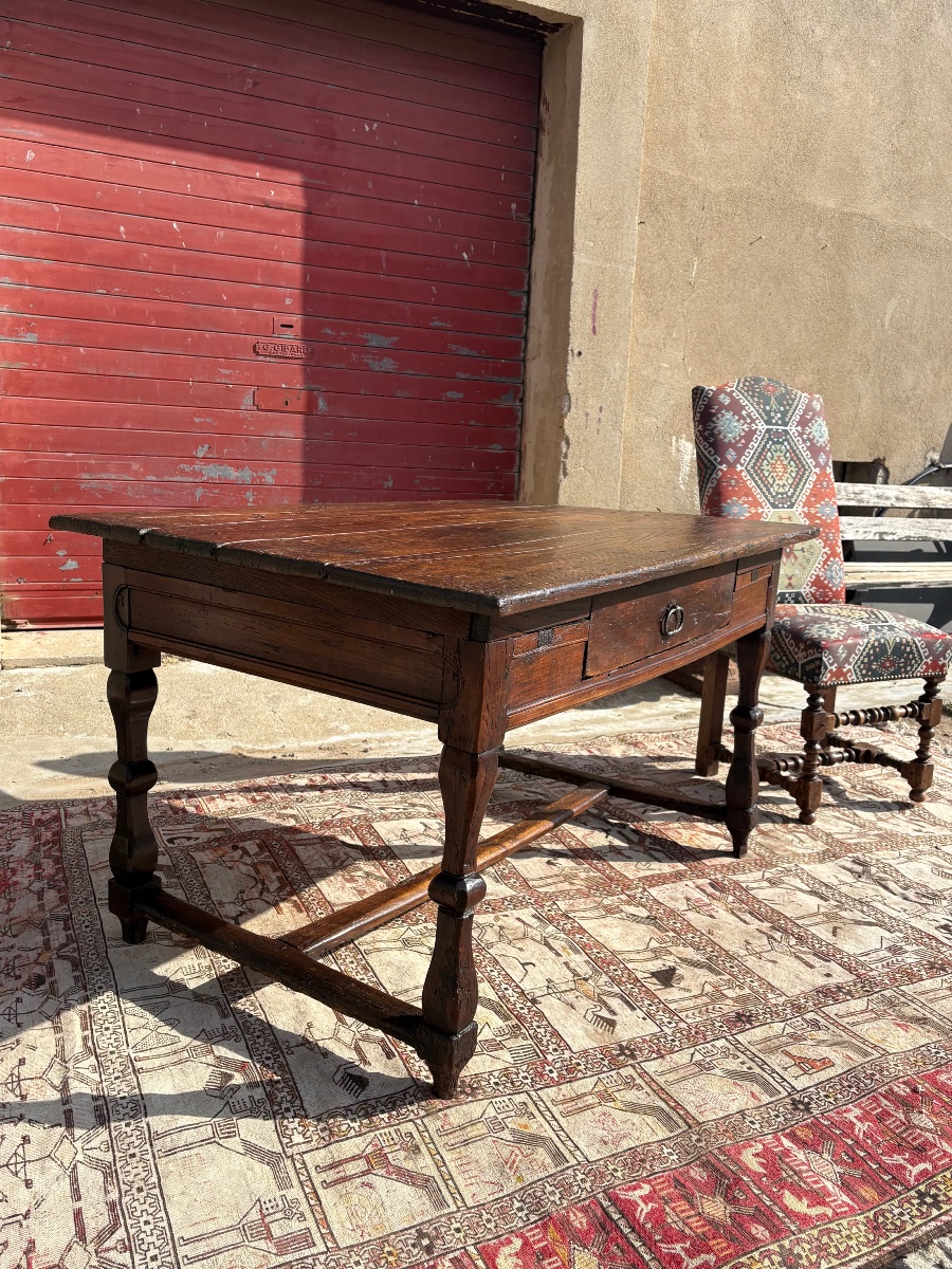 Table, de ferme ou Table, de milieu Louis XIV en noyer d’époque XVIIIe siècle-photo-1