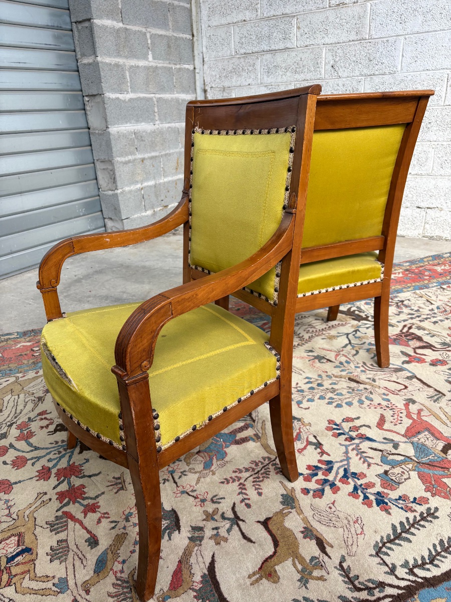 Pair Of 19th-century Empire-style Armchairs Made Of Cherry Wood-photo-2