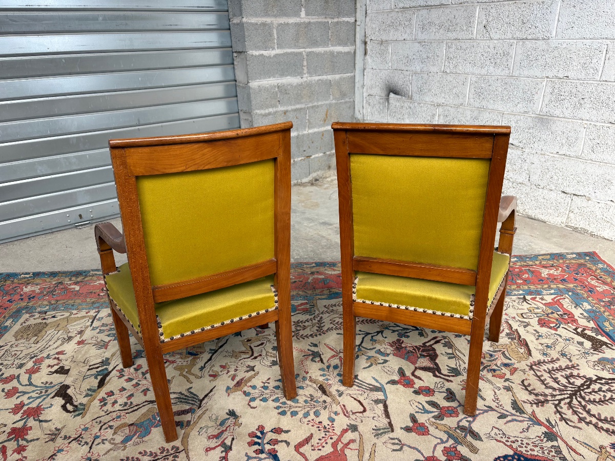 Pair Of 19th-century Empire-style Armchairs Made Of Cherry Wood-photo-4