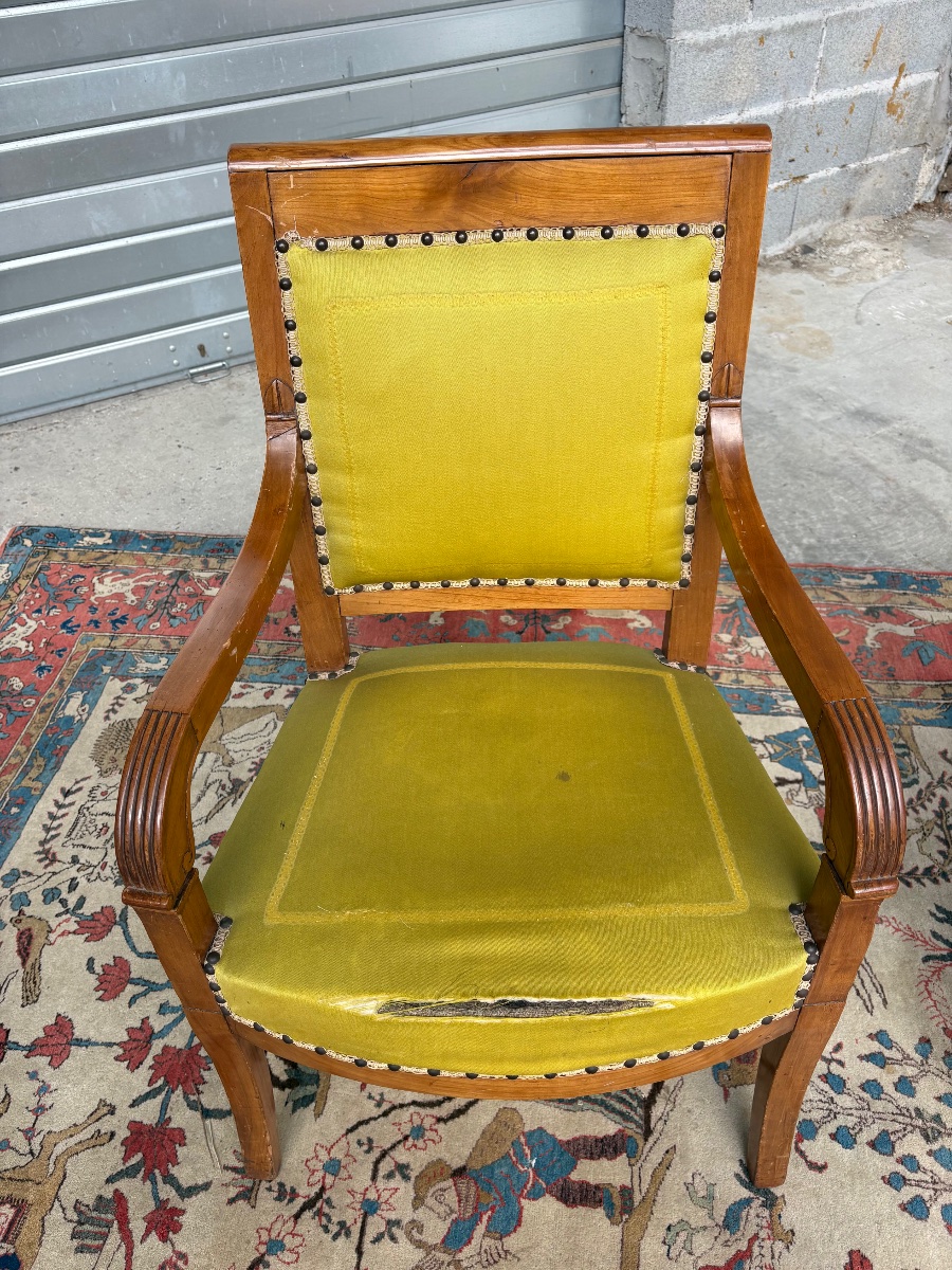Pair Of 19th-century Empire-style Armchairs Made Of Cherry Wood-photo-1