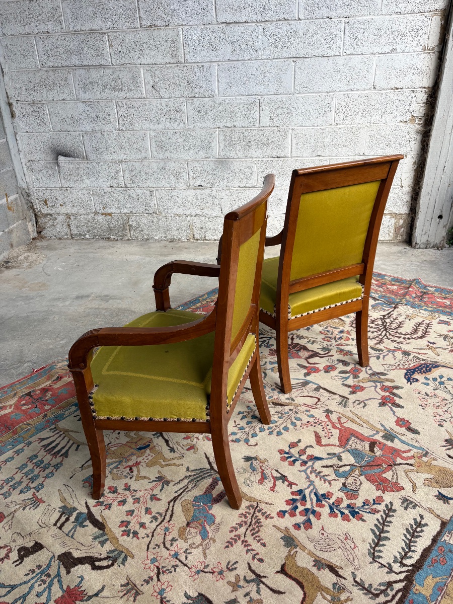 Pair Of 19th-century Empire-style Armchairs Made Of Cherry Wood-photo-2