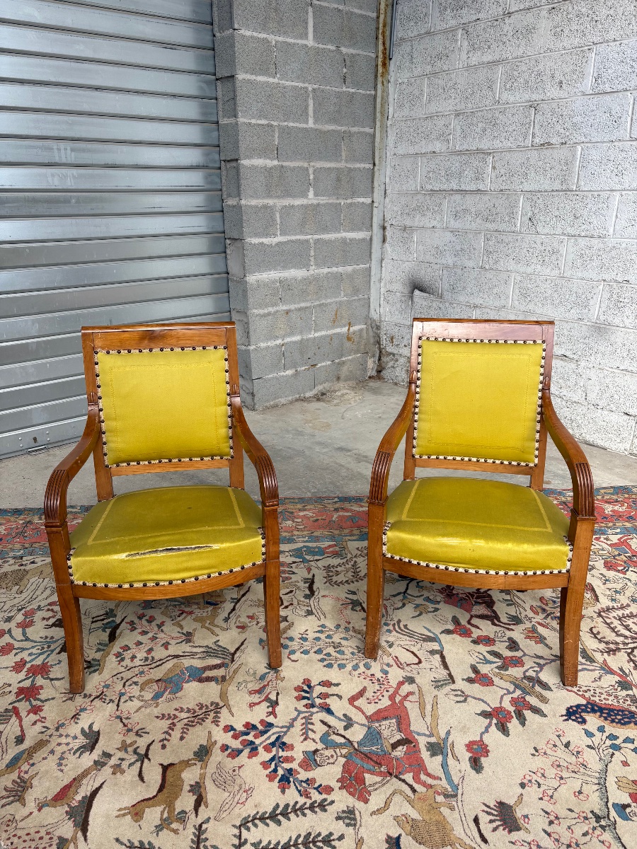 Pair Of 19th-century Empire-style Armchairs Made Of Cherry Wood-photo-6