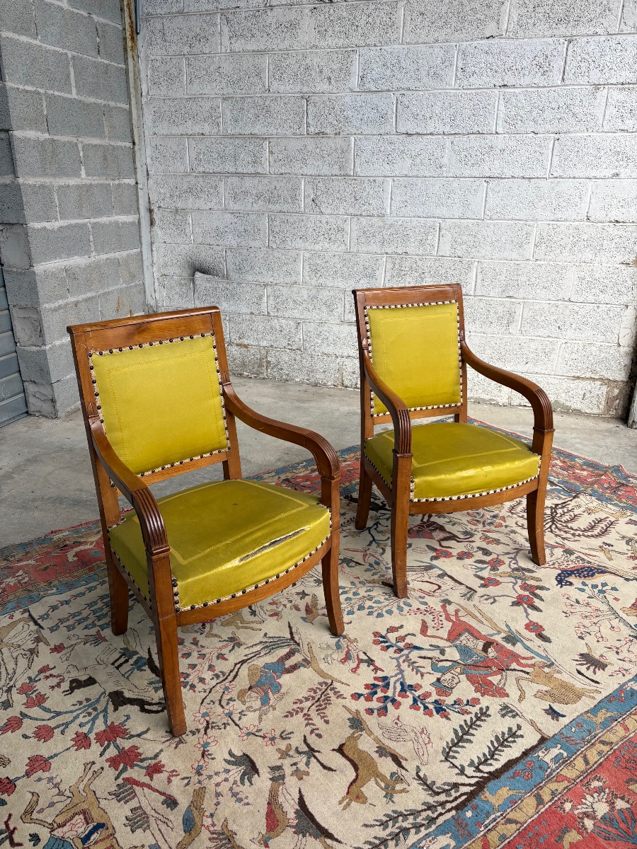 Pair Of 19th-century Empire-style Armchairs Made Of Cherry Wood-photo-7