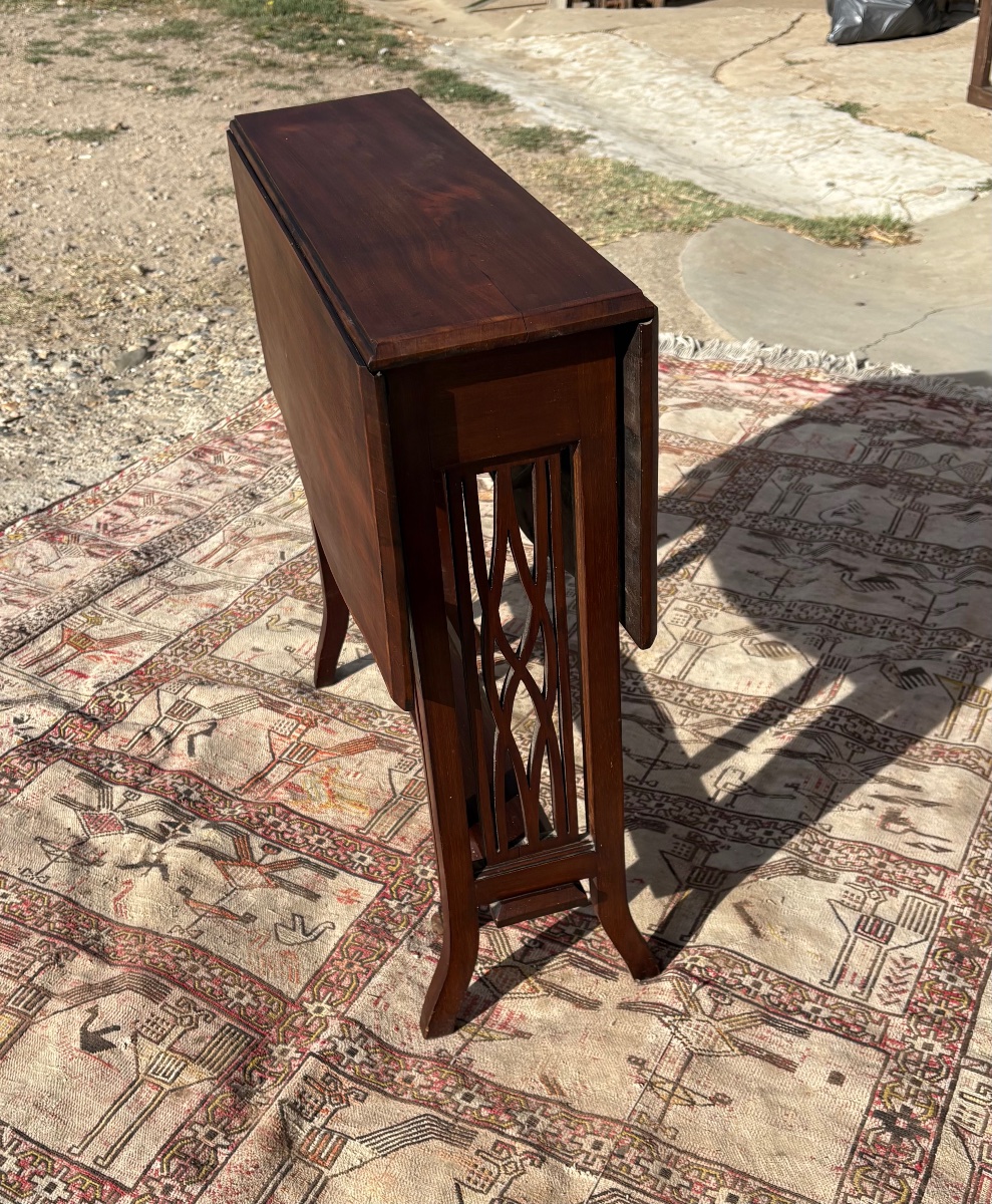 19th-century English Mahogany Folding Table And Folding Chair Set-photo-2