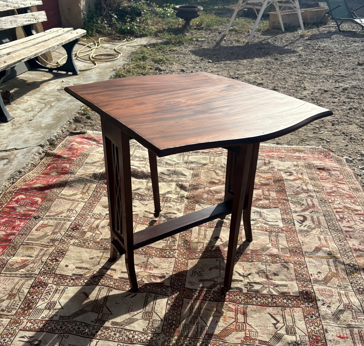 19th-century English Mahogany Folding Table And Folding Chair Set-photo-3