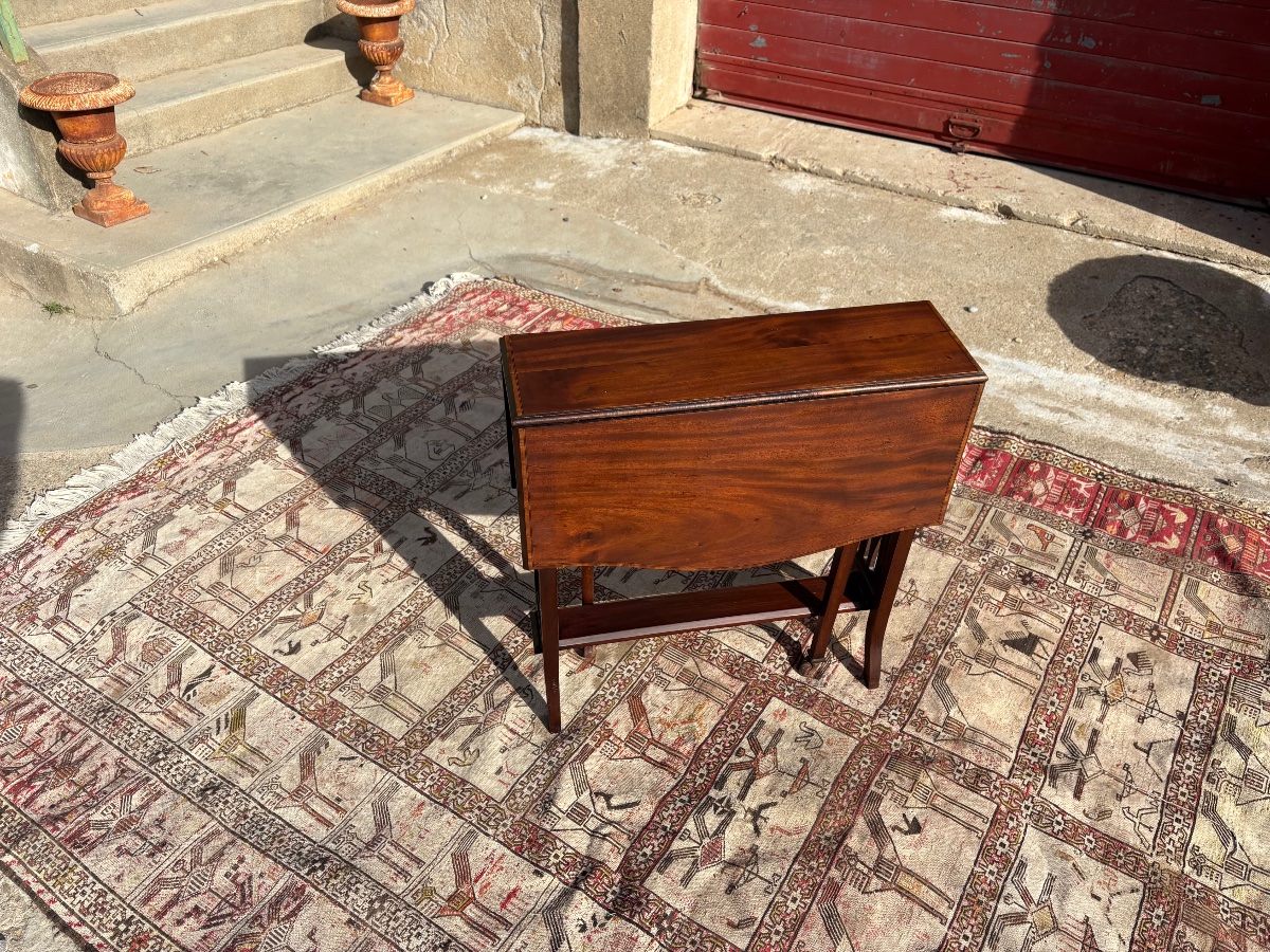 19th-century English Mahogany Folding Table And Folding Chair Set-photo-4
