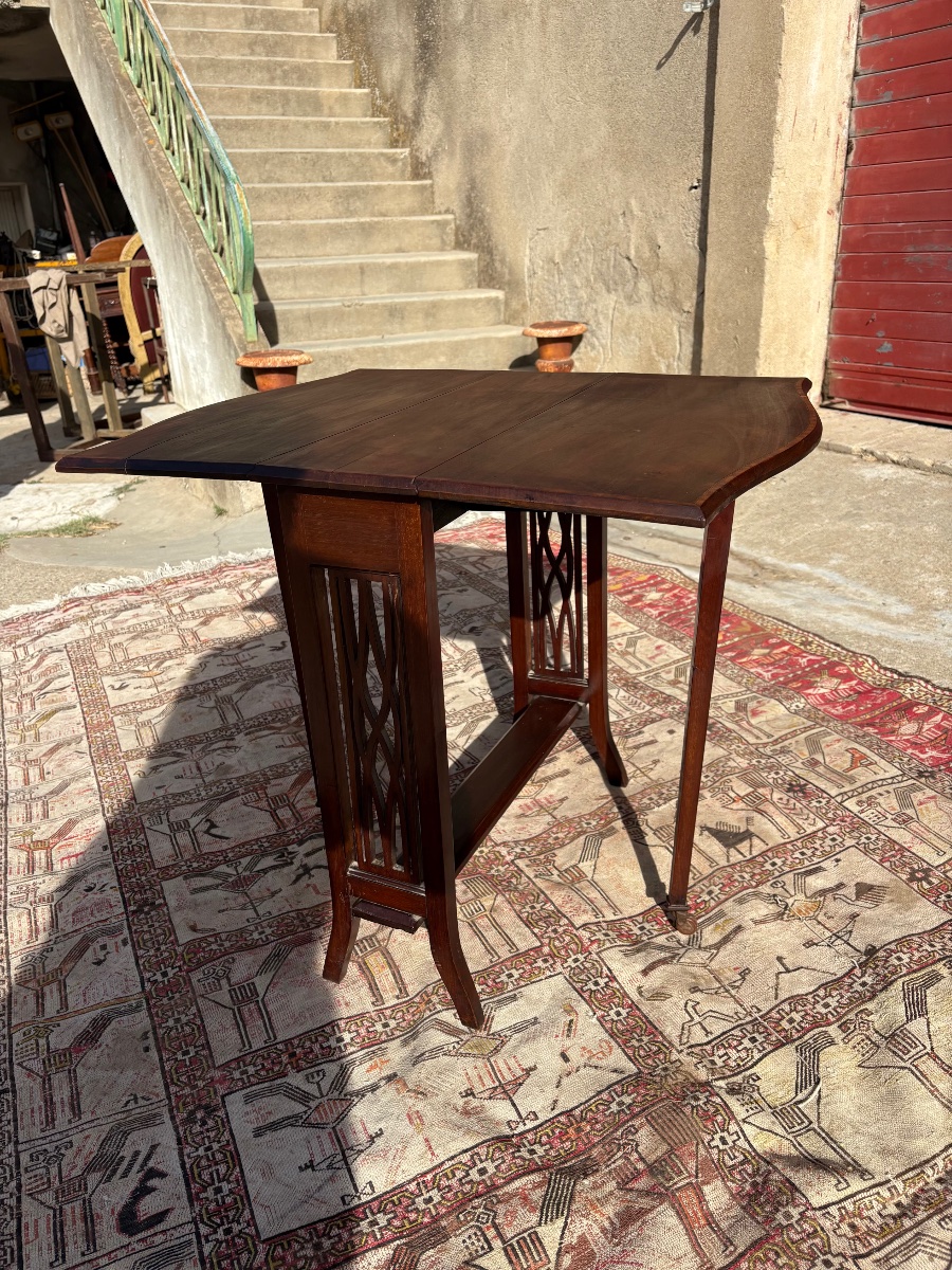 19th-century English Mahogany Folding Table And Folding Chair Set-photo-1