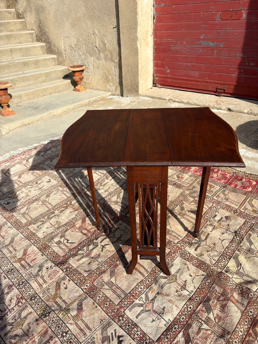 19th-century English Mahogany Folding Table And Folding Chair Set-photo-2
