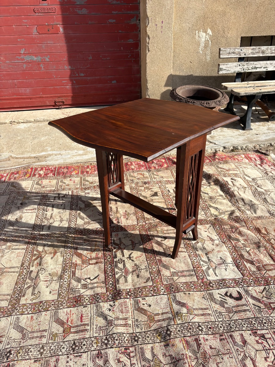 19th-century English Mahogany Folding Table And Folding Chair Set-photo-3