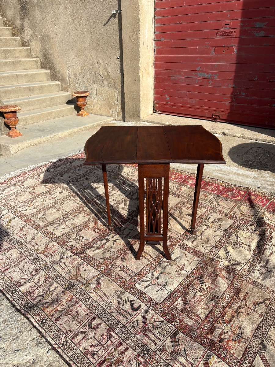 19th-century English Mahogany Folding Table And Folding Chair Set-photo-4