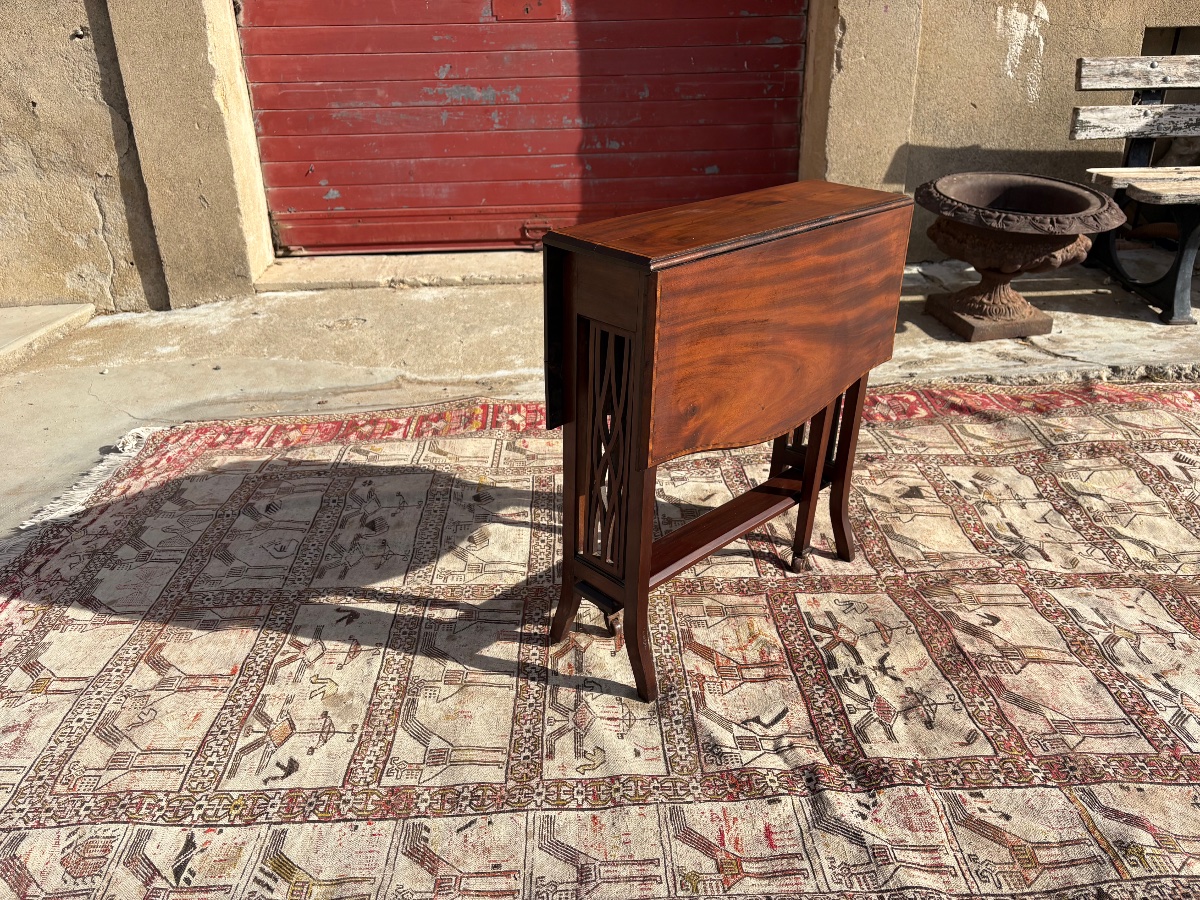 19th-century English Mahogany Folding Table And Folding Chair Set-photo-5