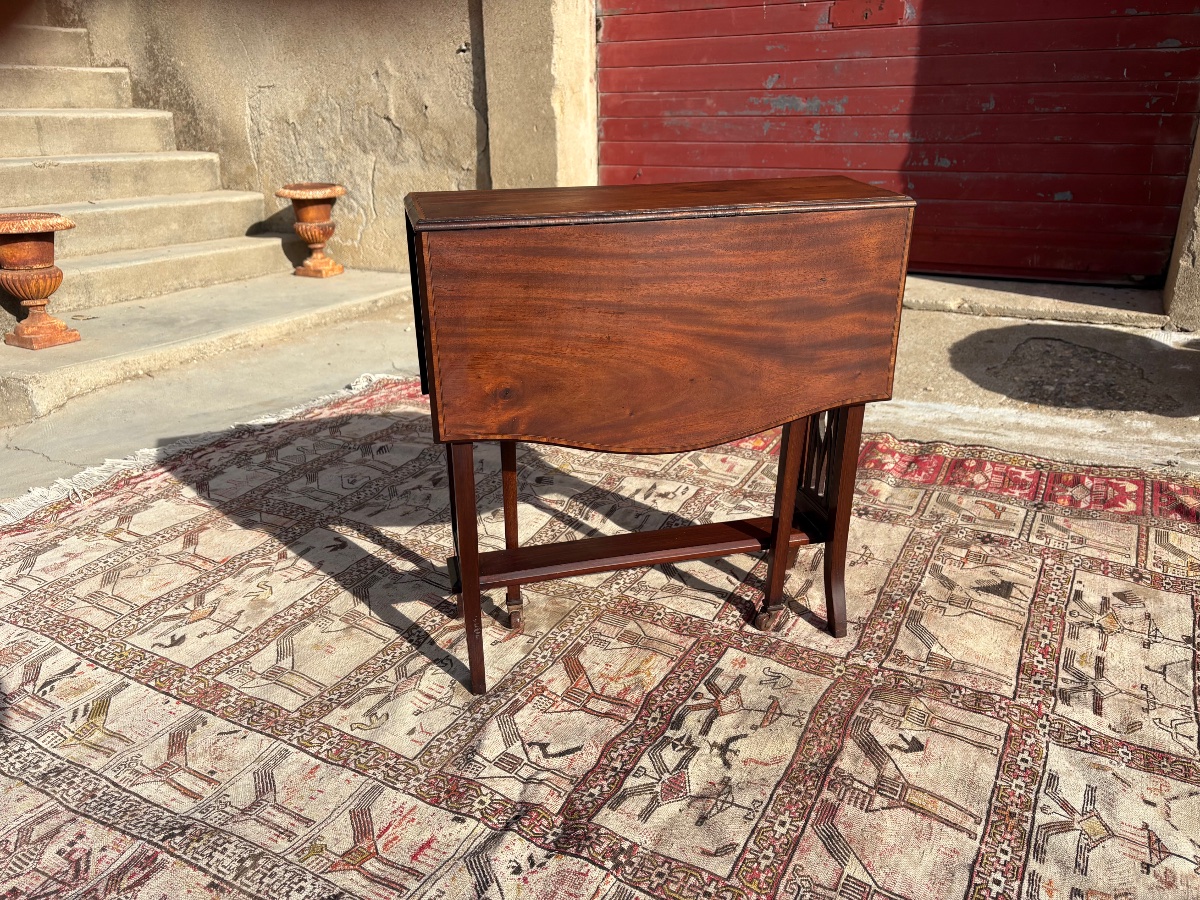 19th-century English Mahogany Folding Table And Folding Chair Set-photo-6