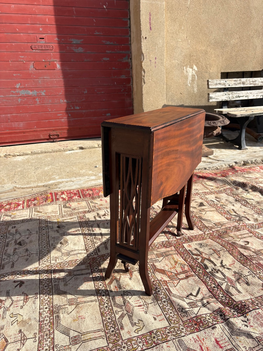 19th-century English Mahogany Folding Table And Folding Chair Set-photo-7