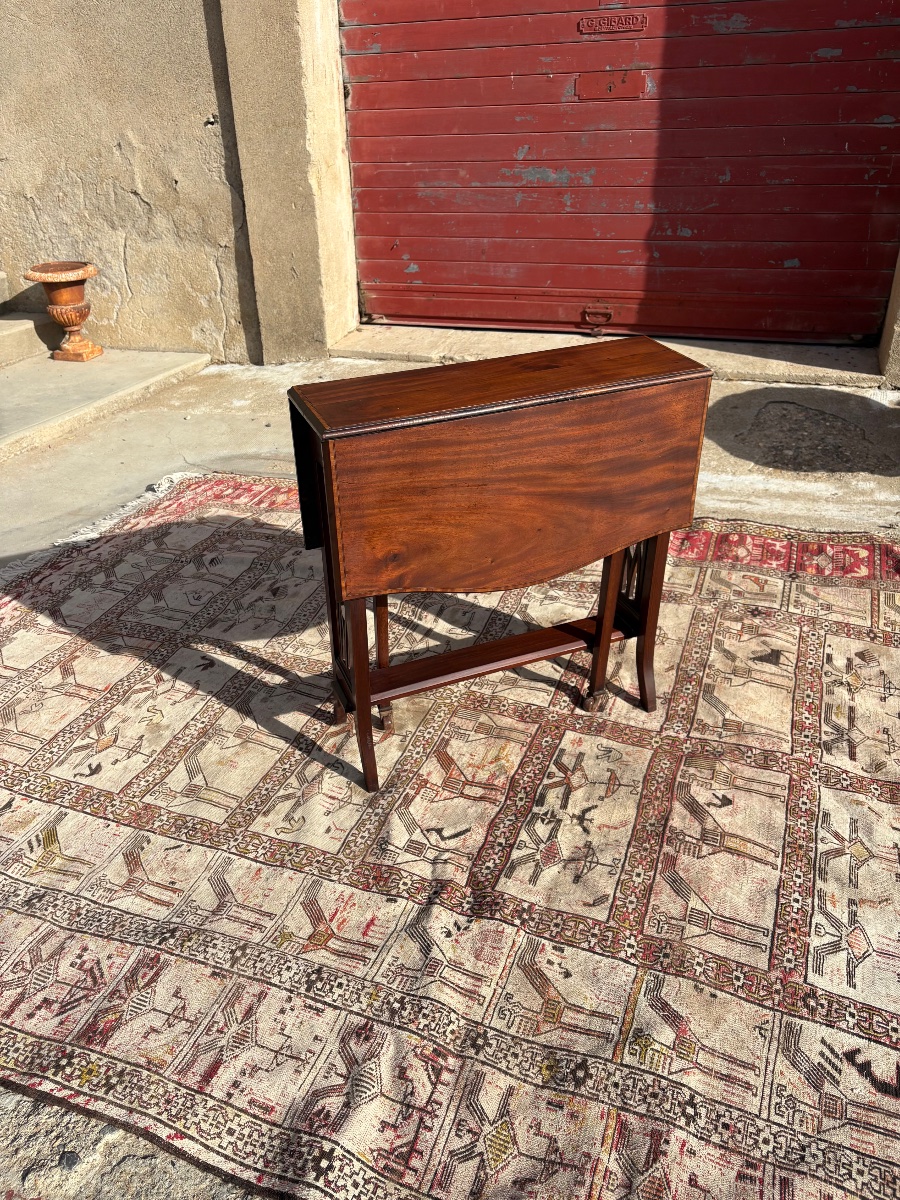 19th-century English Mahogany Folding Table And Folding Chair Set-photo-8