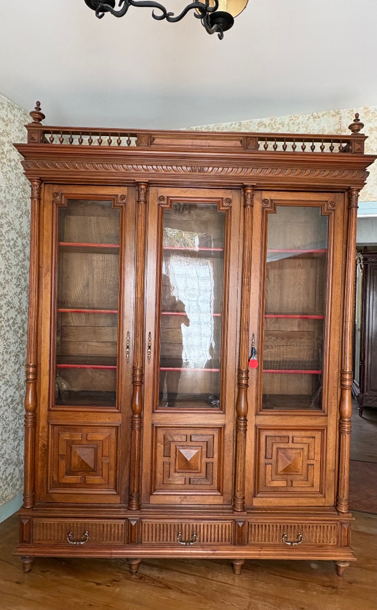 Bookcase, Display Cabinet, Henri II Style, 19th-century Walnut-photo-2