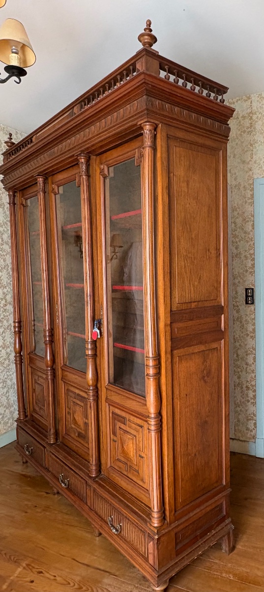Bookcase, Display Cabinet, Henri II Style, 19th-century Walnut-photo-3