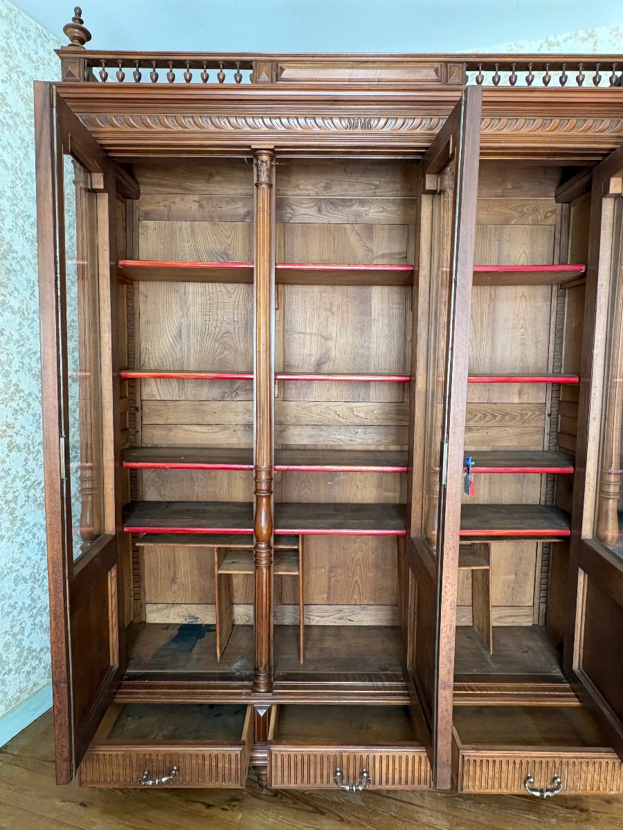 Bookcase, Display Cabinet, Henri II Style, 19th-century Walnut-photo-6