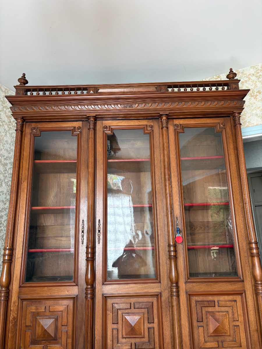 Bookcase, Display Cabinet, Henri II Style, 19th-century Walnut-photo-7