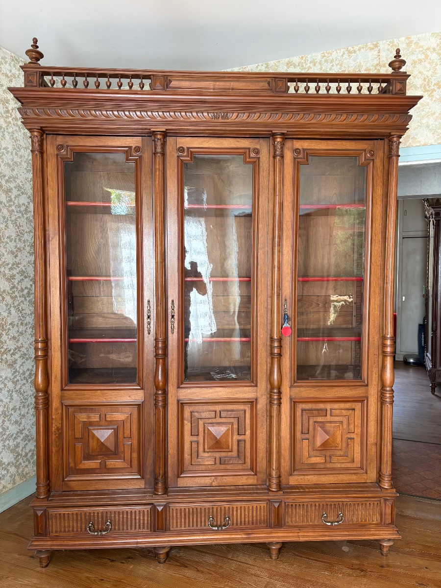 Bookcase, Display Cabinet, Henri II Style, 19th-century Walnut-photo-2