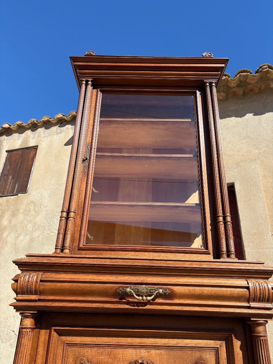 Argentier, vitrine de style, renaissance en noyer  d’époque XIXe siècle-photo-2
