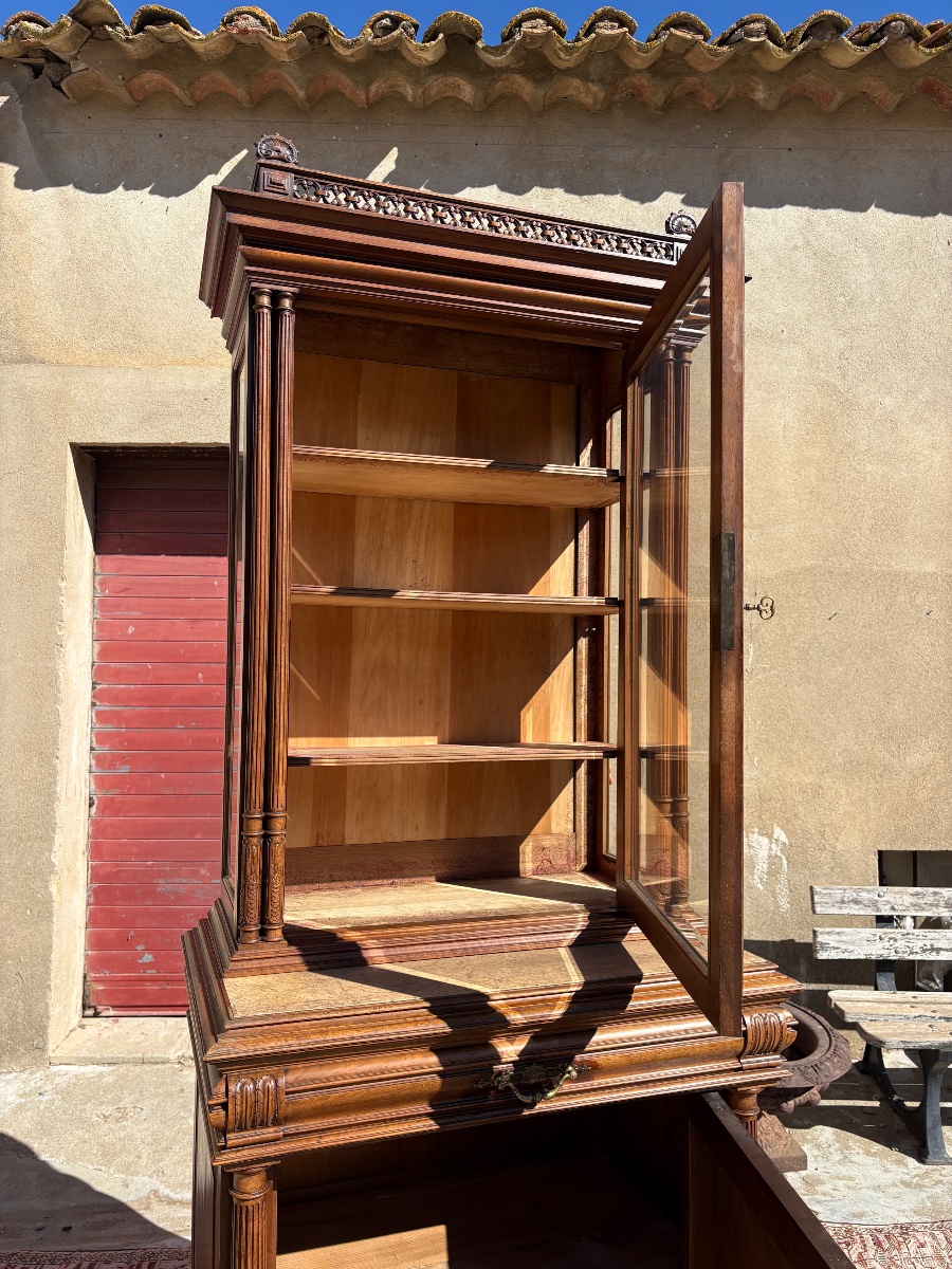Argentier, vitrine de style, renaissance en noyer  d’époque XIXe siècle-photo-2