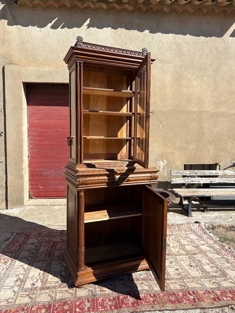 Argentier, vitrine de style, renaissance en noyer  d’époque XIXe siècle-photo-3