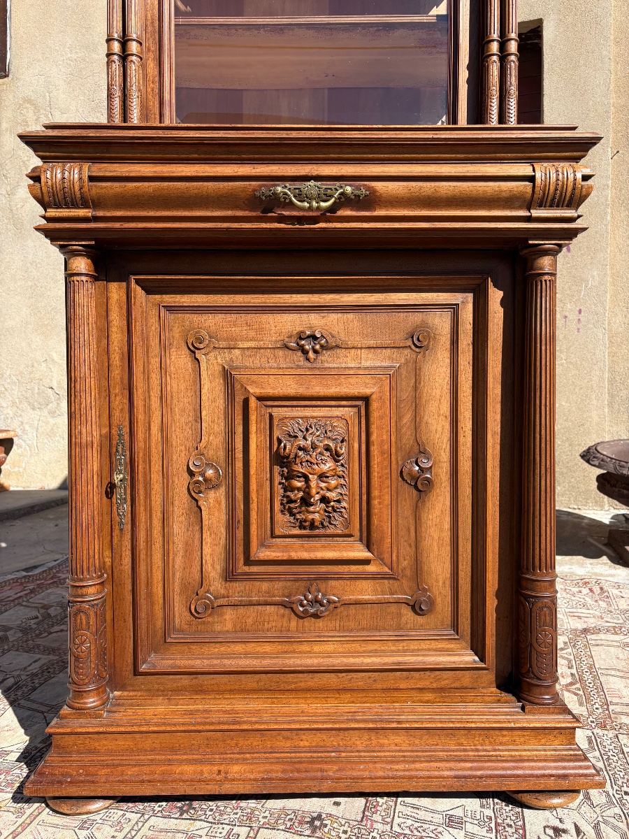 Argentier, vitrine de style, renaissance en noyer  d’époque XIXe siècle-photo-5