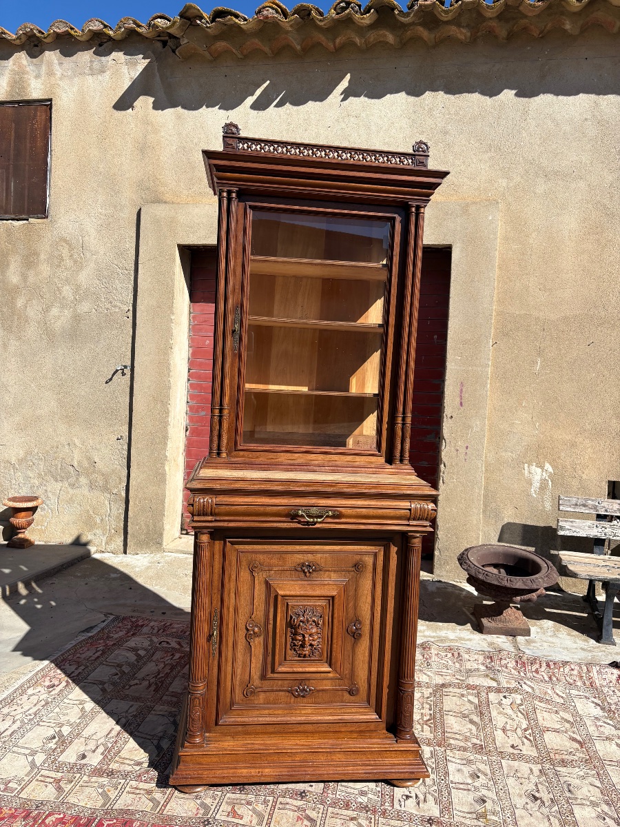 Argentier, vitrine de style, renaissance en noyer  d’époque XIXe siècle-photo-8